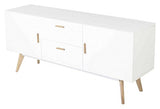 ACTUAL DIFFUSION Buffet Blanc 2 Portes 2 Tiroirs 4 Pieds Chêne Vintage, 40x160x70 cm