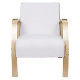 AltoBuy KAUPA - Fauteuil en Tissu Bouclettes Blanc Accoudoirs Bois