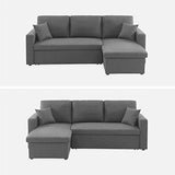 Alice's Home - Canapé d'angle Convertible en Tissu Gris chiné foncé - IDA - 3 Places. Fauteuil d'angle réversible Coffre Rangement lit modulable. 2 Coussins Inclus.