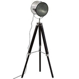 Atmosphera - Lampadaire projecteur en métal et Bois brossé Noir ebor H152