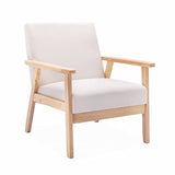 Alice's Home - Fauteuil scandinave en Bois et Tissu crème. Isak. L 64 x P 69.5 x H 73cm