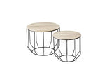 LIFA LIVING Tables Gigognes Bois & Metal Rondes, Table Basse Lot de 2, Petite Table Basse Gigogne Design Industriel, Tables d'Appoint pour Salon & Chambre