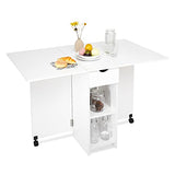 Meerveil Table à Manger Pliable, Table de Cuisine pour Petits Espaces avec 1 Tiroir et 2 Etagères de Rangement, pour Salle à Manger Cuisine, 72 x 120 x 75 cm, Blanc
