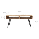 WOMO-DESIGN Table Basse avec 2 Tiroirs - 100x50x49 cm - Plateau en Bois de Manguier Massif Naturel - Pieds en Epingle à Cheveux en Métal - Design Rétro - Table d'Appoint Salon Canapé Fait à la Main
