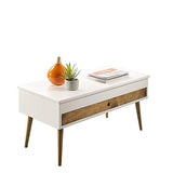 Hogar24 ES Table basse relevable style vintage avec tiroir coulissant en bois massif Blanc/bois naturel 100 x 50 x 47 cm