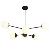 Or Spoutnik Lustre 6-lumières Millésime Métal Suspension Luminaire Avec Blanc Globe Verre Ombre Moderne Industriel Plafonnier Pour Salon Chambre-Noir. 6 lumière