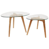 HOME DECO FACTORY HD3212 Tables Gigognes Verre Trempe Transparent Resistant Galet Bois Deco Moderne Salon, 60 x 45 x 43 cm