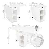 Meerveil Table à Manger Pliable, Table de Cuisine pour Petits Espaces avec 1 Tiroir et 2 Etagères de Rangement, pour Salle à Manger Cuisine, 72 x 120 x 75 cm, Blanc