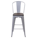2X Tabouret de Bar HWC-A73 avec siège en Bois, Chaise comptoir avec Dossier, métal, Design Industriel ~ Gris