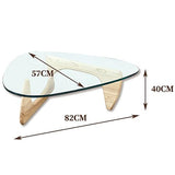 Table basse moderne, table basse avec plateau en verre, table basse en verre et bois, table basse triangulaire en bois, pièce maîtresse élégante et robuste, plateau en verre trempé, parfaite for la dé