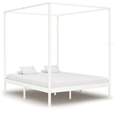 vidaXL Cadre de Lit à Baldaquin Lit Double Lit Adulte Lit Coffre Sommier à Lattes Chambre à Coucher Maison Blanc 160x200 cm Bois de Pin Massif