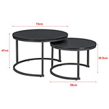 [en.casa] Set de 2 Tables Basses Rondes Gigognes Table de Salon Panneaux de Particules Métal Tailles Différentes Noir