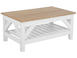 Beliani Table Basse 100 x 60 cm en MDF Effet Bois Clair et Blanc avec Plateau de Rangement pour Salon de Style Traditionnel, Moderne ou Scandinave