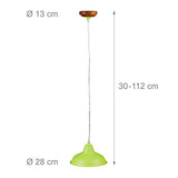Relaxdays Suspension luminaire lampe à suspension abat-jour en métal couleur pétante HxlxP: 112 x 28 x 28 cm style industriel hauteur réglable, vert
