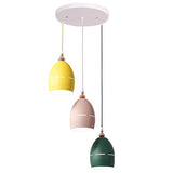 Xdmgg Lampe suspendue en métal Style nordique moderne Couleur Macaron Couleur tasse Lampes décoratives en métal Hauteur réglable 15 cm Pour salle à manger, bureau, café E27 x 3 (Châssis rond)