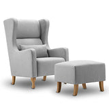 MCombo Fauteuil à Oreilles avec Tabouret + Coussin, Fauteuil TV, Fauteuil Relax, Fauteuil rembourré pour Salon, Tissu, 7266 (Gris)