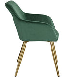 TecTake 800862 Lot de 4 Chaises de Salle à Manger Effet Velours Scandinave Pieds en Acier Dorés Élégant avec Accoudoirs – Diverses Couleurs (Vert Foncé)
