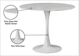 Meridian Furniture Holly Collection Modern | Table de salle à manger ronde contemporaine avec plateau en imitation marbre 91,4 cm de large, base en métal blanc