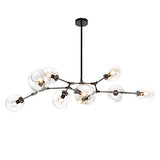 CCSUN 180cm Boule En Verre Ramification Lustre,E27 Spoutnik Lustre Hauteur Réglable,Créatif 8 Lumières Moderne Globe Suspension Luminaire,Verre Soufflé Métal Luminaire Transparent Noir 8-lumières