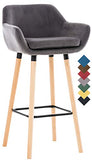 Tabouret De Bar Grant En Velours I Chaise Haute De Bar Et De Cuisine I Assise Et Dossier Rembourrés I Empiétement En Bois I, Couleur:gris