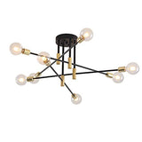 Vikaey Lustre industriel moderne de spoutnik, Lumière de plafond de base E27, Luminaire en métal noir pour la cuisine de chambre à coucher de salle de salon(8-lumière)