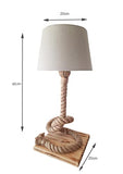 Solenzo - Lampe de chevet bois et corde - abat jour gris - avec ampoule LED offerte