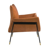 Angel Cerdá | Fauteuil tapissé en cuir d'origine vache couleur marron buffle Structure en acier massif peint en époxy Couleur noire et pieds dorés.