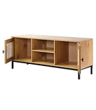 Casâme - Meuble TV 2 Portes Cannage en Rotin avec 2 Niches - Piètement en Métal Noir - Style Moderne et Naturel - pour Salon, Chambre - L120 x P39 x H51cm
