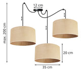 Light-Home Juta Spider Abat Jour Suspension Luminaire Lustre - Moderne Abat Jour Plafond - Métal et Tissu - E27 - Spider 3-Lumières 35 cm - Noir Base et Jute