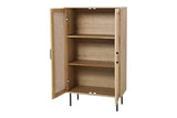 Moebilia Highboard, MDF avec placage Paulownia, rotin Avant, métal revêtu par pulvérisation, Naturel, Pieds Noirs, Normal