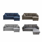 Alice's Home - Canapé d'angle Convertible en Tissu Gris Clair - IDA - 3 Places. Fauteuil d'angle réversible Coffre Rangement lit modulable. 2 Coussins Inclus.