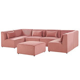 Beliani Canapé Paoramique Modulable 6 Places avec Pouf Ottoman en Velours Côtelé Rose Look Tendance et Matières de Qualité pour Salon Moderne