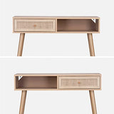 Alice's Home Console en cannage 100x29x81cm - Bohème - 1 tiroir.1 Espace de Rangement. Pieds scandinaves en Bois. 1 poignée