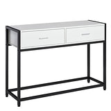 HOMCOM Console Table d'appoint Design dim. 120L x 34l x 81H cm 2 tiroirs métal Noir Panneaux Particules Blanc