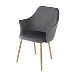 DORAFAIR Fauteuil en Tissu Velours Rétro, Fauteuil rembourré pour Salle à Manger Salon Mobilier Moderne de Bureau,Velours avec Pattes en Métal en Finition Spray Gold,Gris