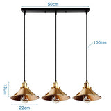 iDEGU Suspension Luminaire Industrielle Lustre Plafonniers Design Edison Métal 3 Lampes Suspension, Ø 220mm (50cm, Laiton / Doré )