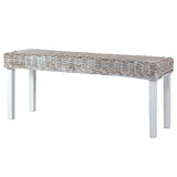 Doneioe Banc 110 cm Banc de lit Banquette rembourrée Bancs de Cuisine Bancs de Table à Manger pour Une Utilisation en intérieur Blanc Rotin Kubu Naturel et Bois de manguier Massif