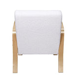 AltoBuy KAUPA - Fauteuil en Tissu Bouclettes Blanc Accoudoirs Bois