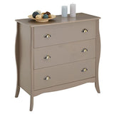 IDIMEX Commode de Chambre Antoinette Style Baroque Rococo Inspiration Louis XV Design Moderne, Rangement avec 3 tiroirs, en pin Massif lasuré Taupe