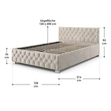 Juskys lit rembourré Nizza 180 x 200 cm - Cadre de lit avec sommier à Lattes, Coffre de lit et éclairage LED - lit avec Housse en Velours et surpiqûre Chesterfield - Beige
