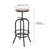 Kosmi - Tabouret de Bar en métal Noir Mat et Assise en Bois foncé, Tabouret à vis pour Hauteur Ajustable, Hauteur réglable de 65 à 85cm