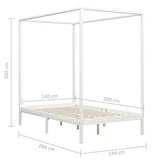 vidaXL Cadre de Lit à Baldaquin Lit Double Lit Adulte Lit Coffre Sommier à Lattes Chambre à Coucher Maison Blanc 140x200 cm Bois de Pin Massif