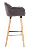 Tabouret De Bar Grant En Velours I Chaise Haute De Bar Et De Cuisine I Assise Et Dossier Rembourrés I Empiétement En Bois I, Couleur:gris