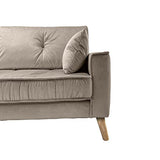Meubletmoi Canapé Droit 3 Places en Velours Taupe avec accoudoirs 2 Coussins Pieds inclinés Bois - Design Classique Chic - Vlad