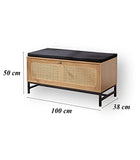 Casâme - Banc avec Rangement Chaussures et façade en Rotin - Rangement Malin - Panneaux de Particules, Rotin et Finitions Métal - pour Entrée - L100 cm x L38 x 47 cm
