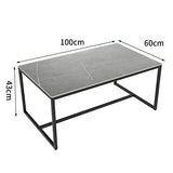FATIVO Table Basse Marbre de Salon: Table Café Industrielle Rectangulaire Design Table Basse Noir Moderne Scantinave en Pierre Frittée Grand Plateau pour Salon Bureau Café - Gris 100x60x43cm