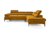 Deco In Paris Canapé d'angle Convertible avec Coffre de Rangement en Velours Jaune Moutarde Swan - Angle Droit 280x106x94x214cm