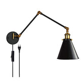 FREEDL Retro Lampe Murale Bras Long avec Prise, Vintage Applique Murale Extensible Industriel avec Interrupteur, 27 Lampe De Mur Chambre Noir Antique De Style Loft, Liseuse Chevet Réglable,20+20