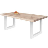 COMIFORT Table à Manger - Meuble de Salon Bureau Bureau Robuste et Moderne en Chêne Massif Blanchi avec Côté Ondulé, Pieds en Acier Blanc en U (220x100 cm)
