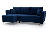 E- MEUBLES Canapé d'angle réversible en lit Convertible avec Coffre de Rangement 3/4 Places - en Tissu (Velours) - Salon & séjour - Design scandinave - Santos (Bleu Marine)